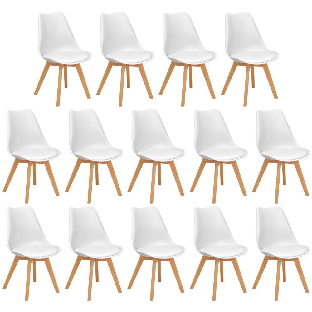 Conjunto 14 Cadeiras De Jantar Eames Wood Leda Design Estofada - Branco - 1