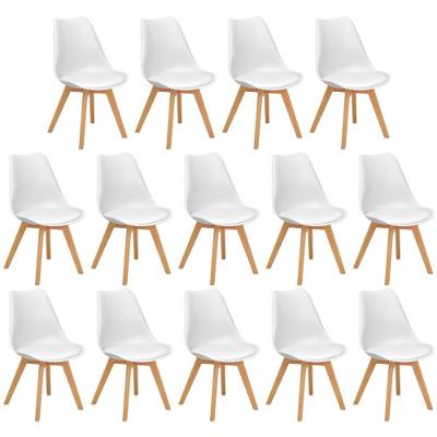 Conjunto 14 Cadeiras De Jantar Eames Wood Leda Design Estofada - Branco
