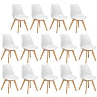 Conjunto 14 Cadeiras De Jantar Eames Wood Leda Design Estofada - Branco - 1