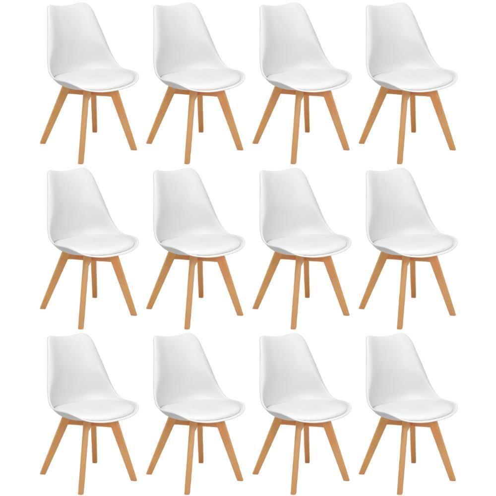 Conjunto 12 Cadeiras De Jantar Eames Wood Leda Design Estofada - Branco - 1