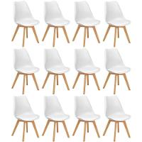 Conjunto 12 Cadeiras De Jantar Eames Wood Leda Design Estofada - Branco - 1