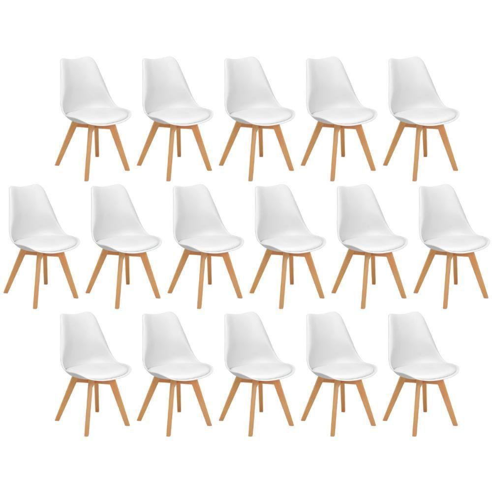 Conjunto 16 Cadeiras De Jantar Eames Wood Leda Design Estofada - Branco - 1