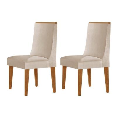 Conjunto Com 2 Cadeiras Para Sala De Jantar Moderna Mobília Veludo Creme Naturale