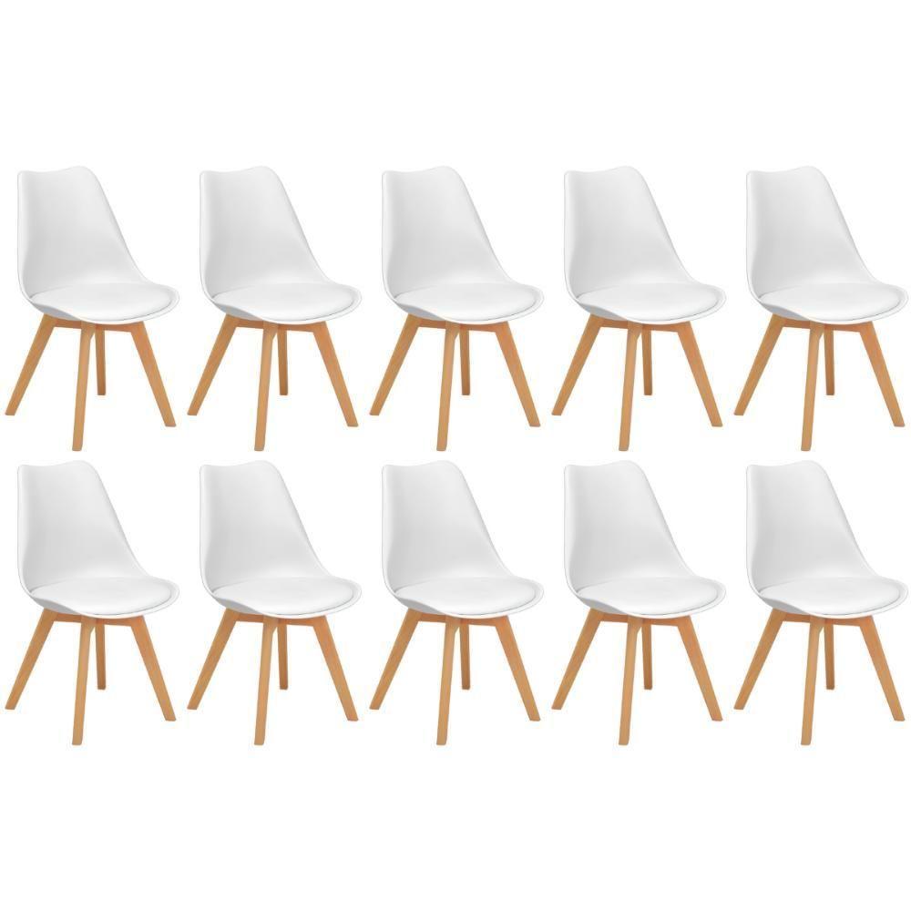 Conjunto 10 Cadeiras De Jantar Eames Wood Leda Design Estofada - Branco - 1