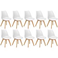 Conjunto 10 Cadeiras De Jantar Eames Wood Leda Design Estofada - Branco - 1