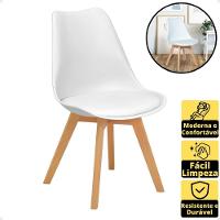 Conjunto 10 Cadeiras De Jantar Eames Wood Leda Design Estofada - Branco