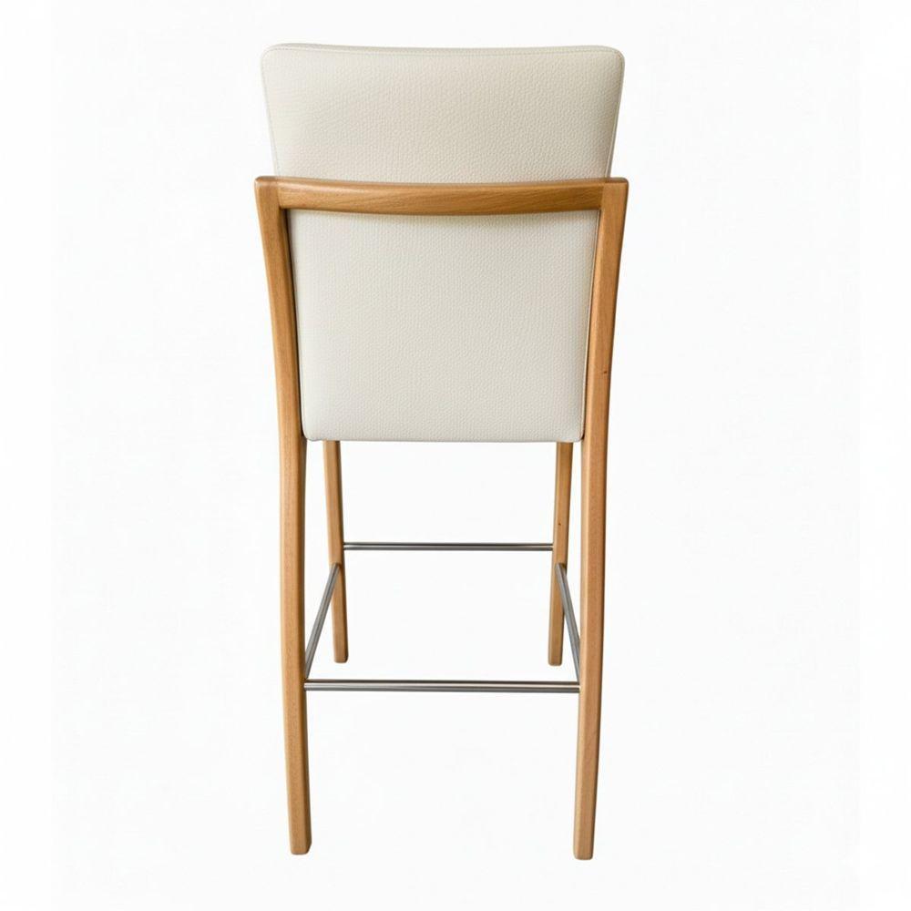 Kit 2 Banqueta Aura Alta Madeira Maciça E Courino Branco Design Moderno Conforto Com Apoio Para Pés Mobília Decor - 3