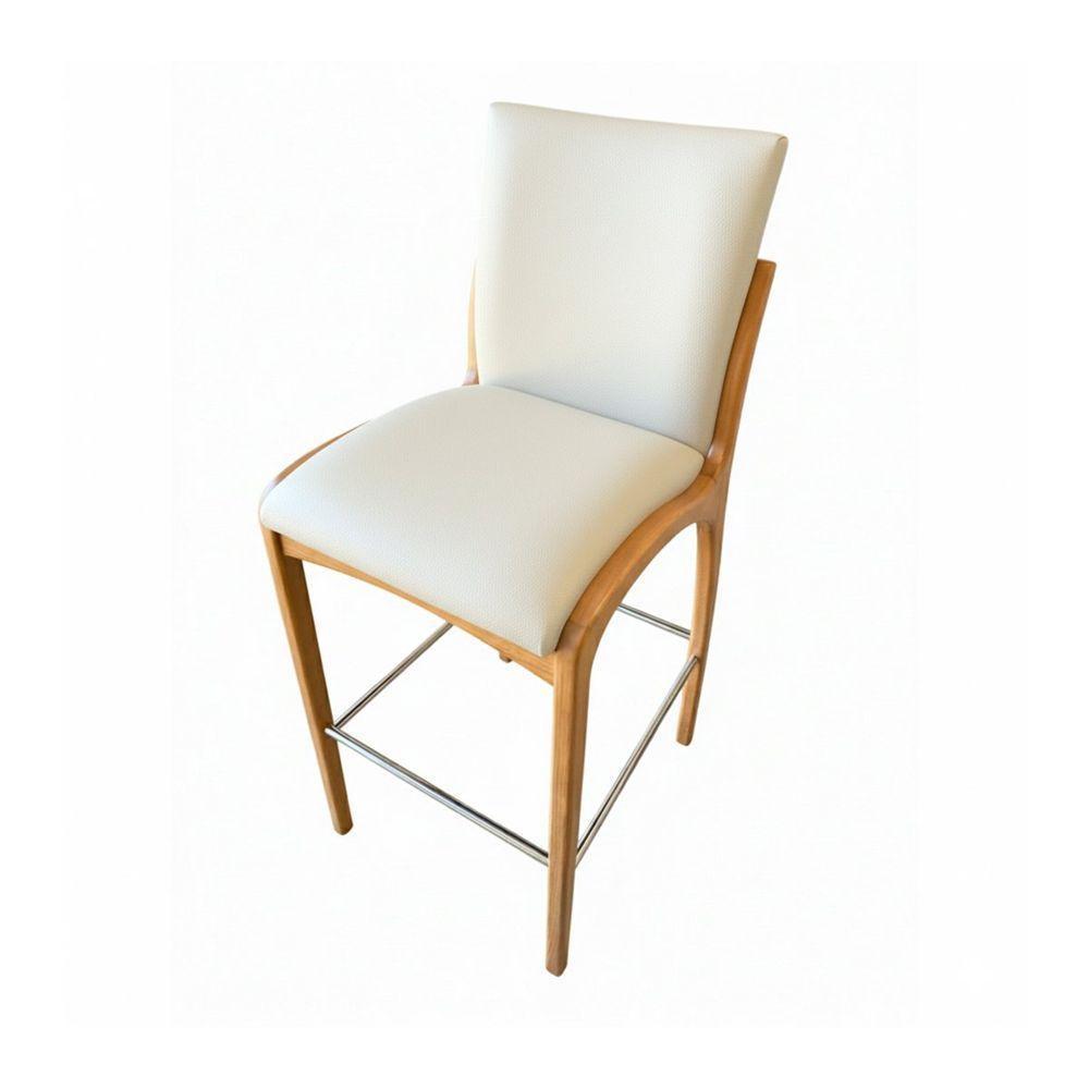 Kit 2 Banqueta Aura Alta Madeira Maciça E Courino Branco Design Moderno Conforto Com Apoio Para Pés Mobília Decor - 5