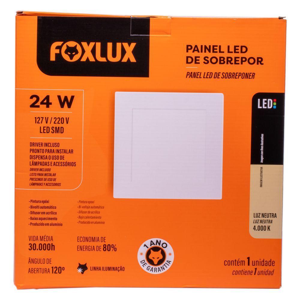 Kit 2 Painel Led 29,5x29,5 Quadrado Branco Sobrepor 24w 4000k Foxlux - 4