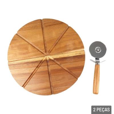 Tábua De Corte Bambu 24x24cm Pizza Com Cortador - Tudo Em Caixa