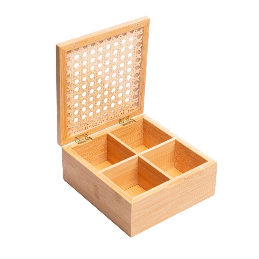 Caixa Organizadora Bambu Divisórias E Tampa Em Treliça 17x17x7,5cm Wolff - 1