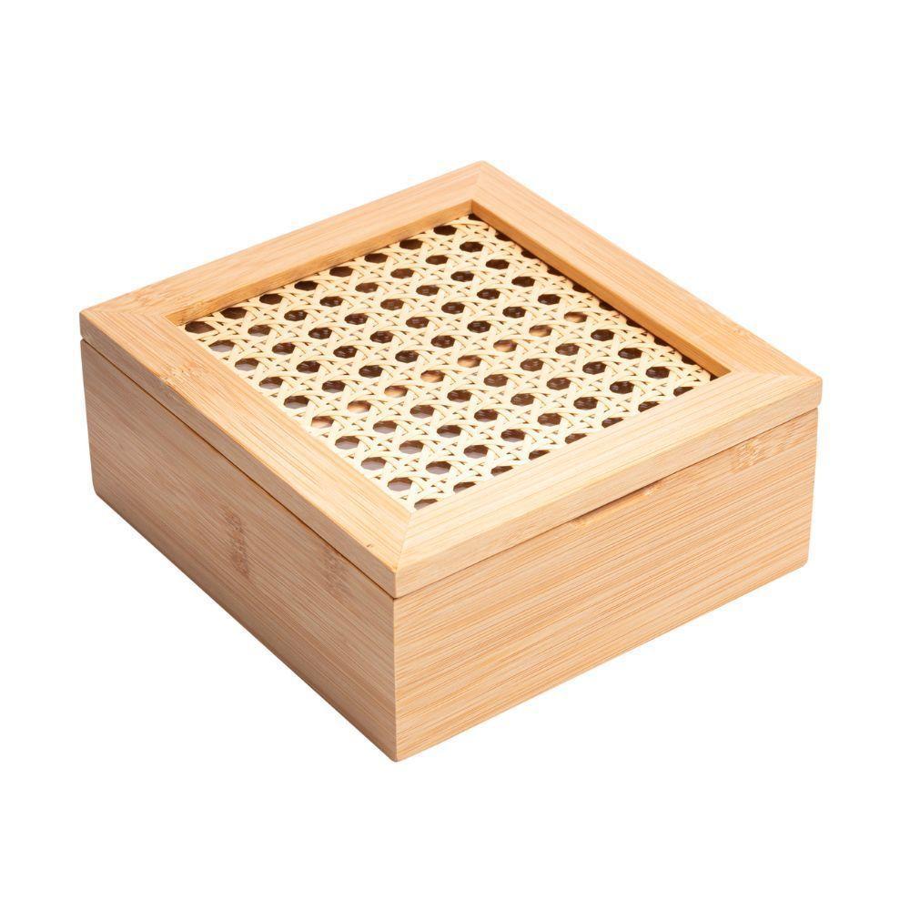 Caixa Organizadora Bambu Divisórias E Tampa Em Treliça 17x17x7,5cm Wolff - 2