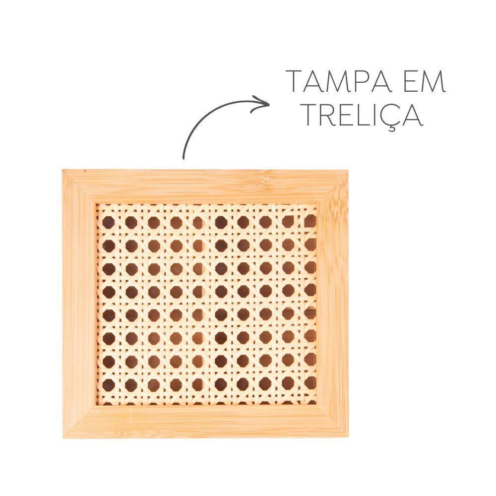 Caixa Organizadora Bambu Divisórias E Tampa Em Treliça 17x17x7,5cm Wolff - 3