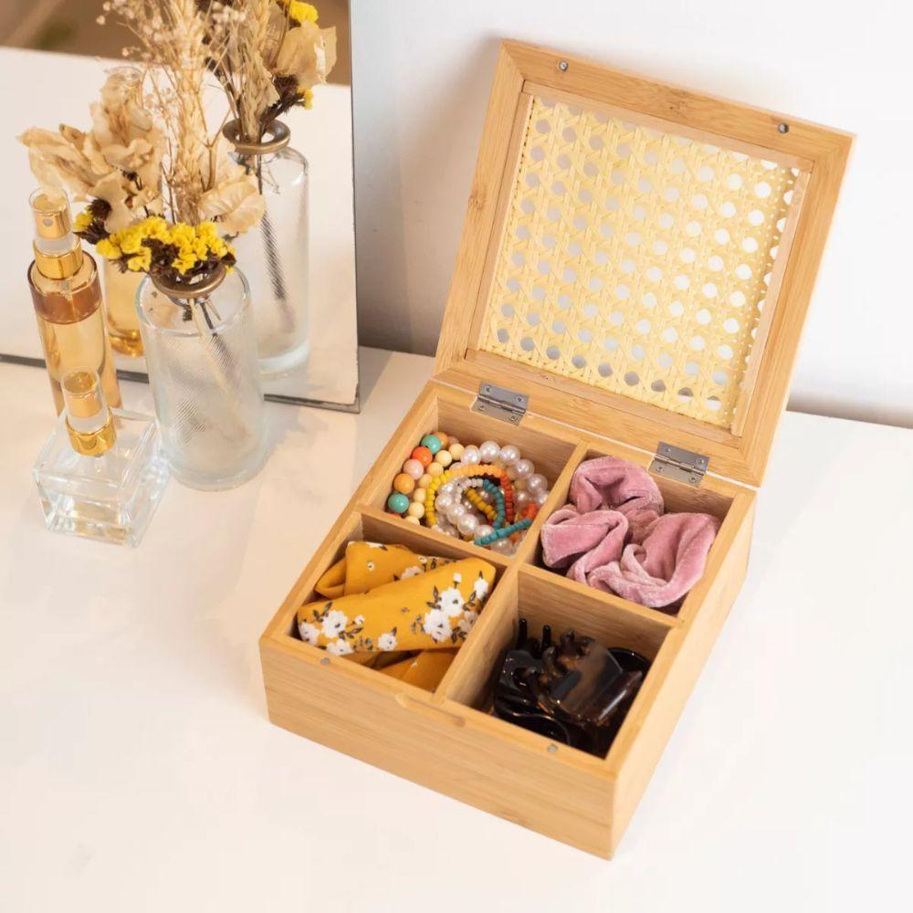 Caixa Organizadora Bambu Divisórias E Tampa Em Treliça 17x17x7,5cm Wolff - 6