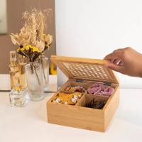 Caixa Organizadora Bambu Divisórias E Tampa Em Treliça 17x17x7,5cm Wolff - 5