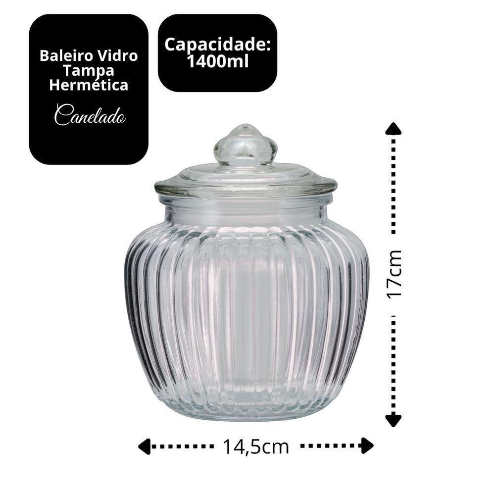 Baleiro Vidro Transparente Design Canelado Tampa Hermética 1400ml - Tuut - 4
