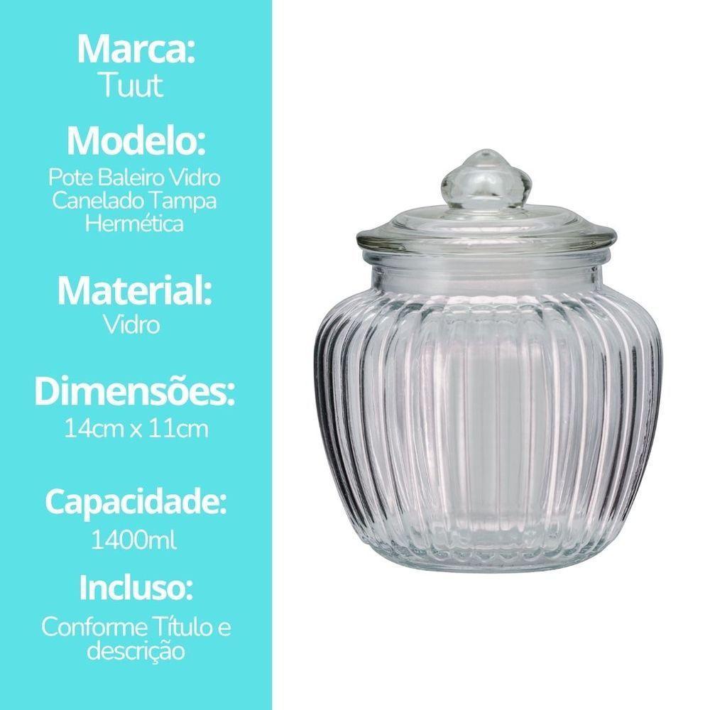Baleiro Vidro Transparente Design Canelado Tampa Hermética 1400ml - Tuut - 7