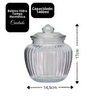 Baleiro Vidro Transparente Design Canelado Tampa Hermética 1400ml - Tuut
