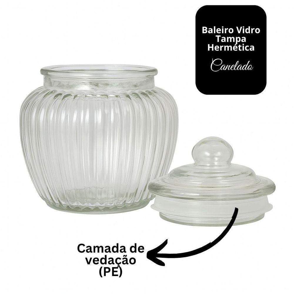 Kit 2 Potes Baleiro Vidro Transparente Canelado Tampa Hermética 1400ml E 600ml - Tuut - 7
