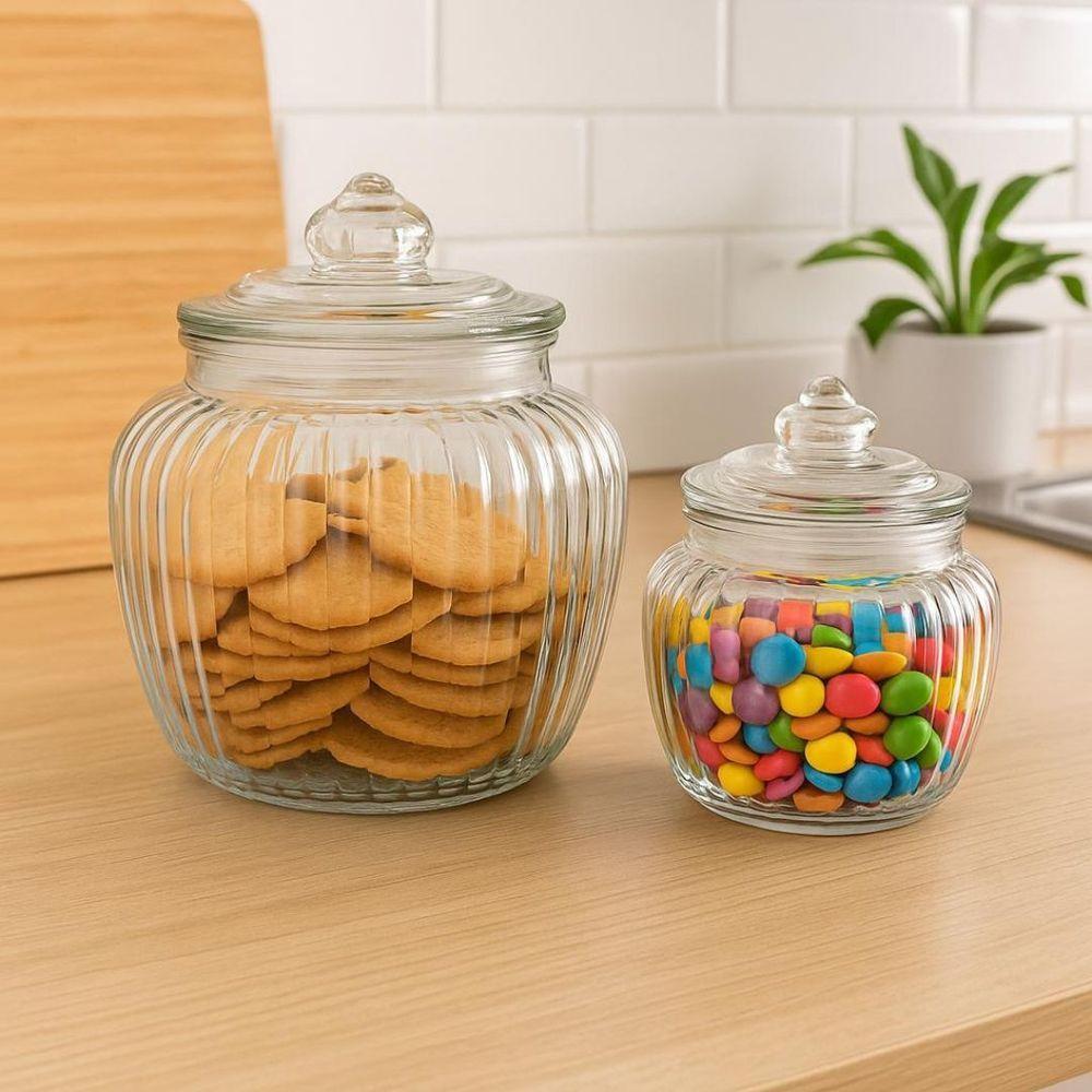 Baleiro Vidro Canelado Transparente Decor Tampa Hermética 600ml - Tuut - 2