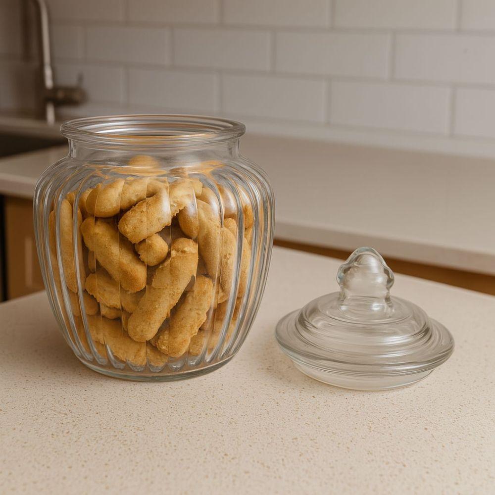 Baleiro Vidro Canelado Transparente Decor Tampa Hermética 600ml - Tuut - 7