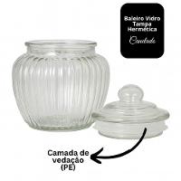 Baleiro Vidro Canelado Transparente Decor Tampa Hermética 600ml - Tuut