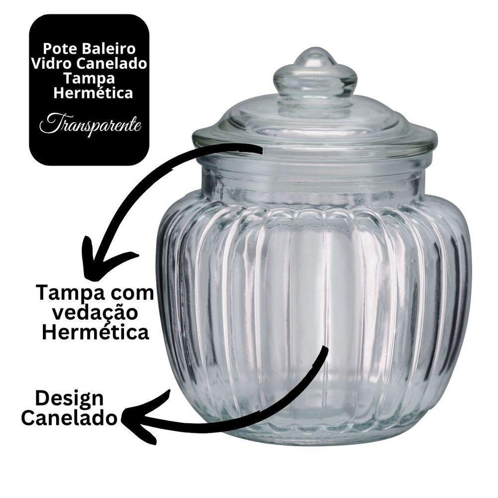 Jogo 2 Potes Baleiro Vidro Transparente Canelado Tampa Hermética 1400ml E 600ml - Tuut - 6