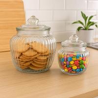 Jogo 2 Potes Baleiro Vidro Transparente Canelado Tampa Hermética 1400ml E 600ml - Tuut - 2