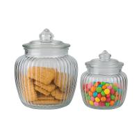 Jogo 2 Potes Baleiro Vidro Transparente Canelado Tampa Hermética 1400ml E 600ml - Tuut - 9