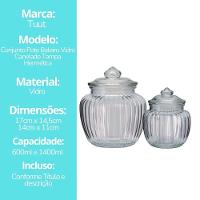 Jogo 2 Potes Baleiro Vidro Transparente Canelado Tampa Hermética 1400ml E 600ml - Tuut - 10