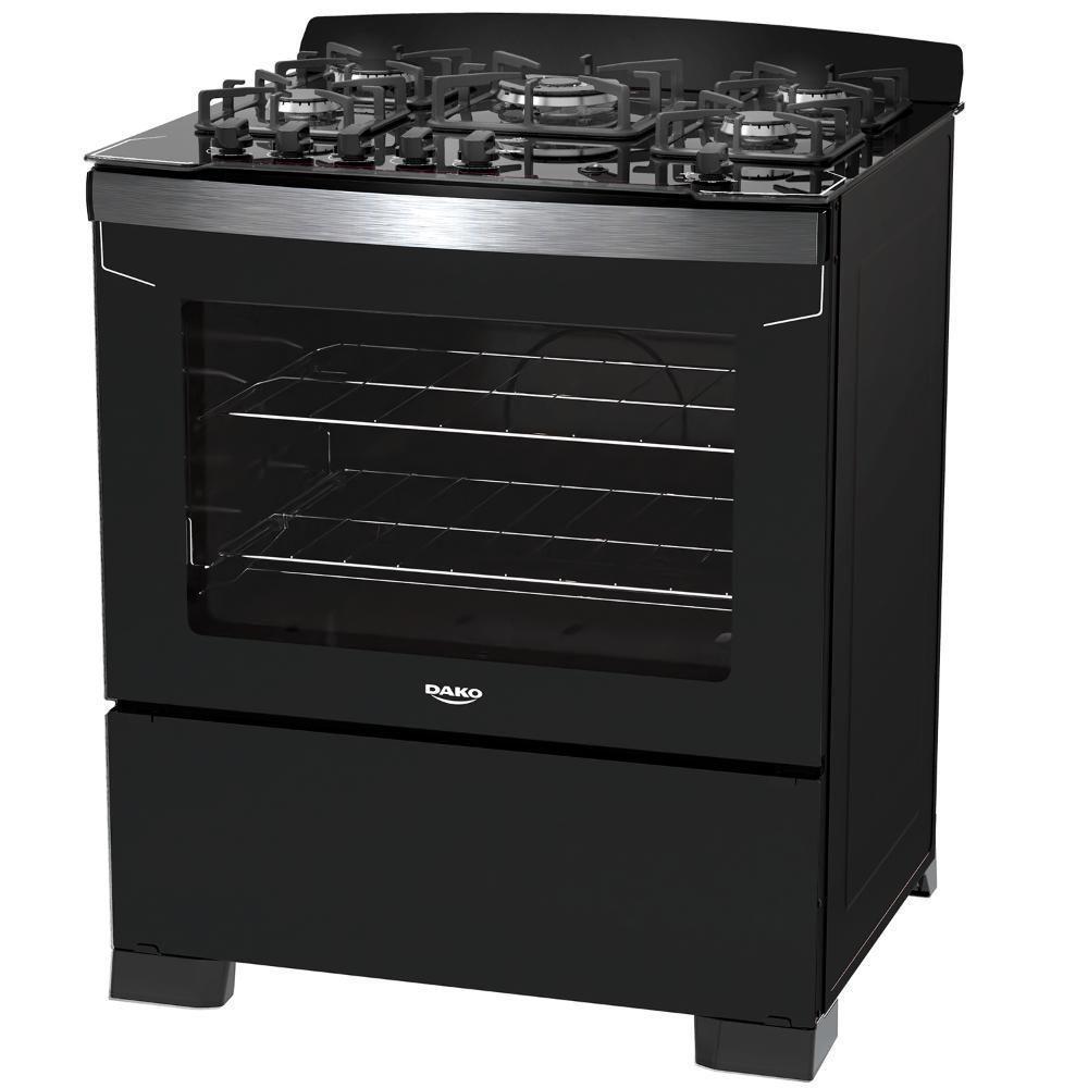 Fogão 5 Bocas Preto Com Tripla Chama Dako Diplomata Mesa De Vidro - 1