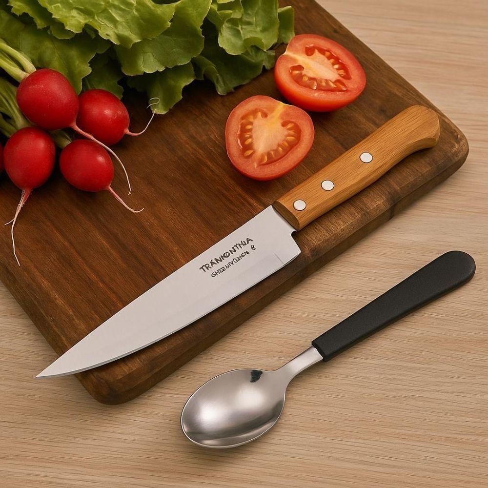 Faca Peixeira E Cozinha Tramontina Lâmina Aço Carbono Cabo De Madeira 6 Pol - 2