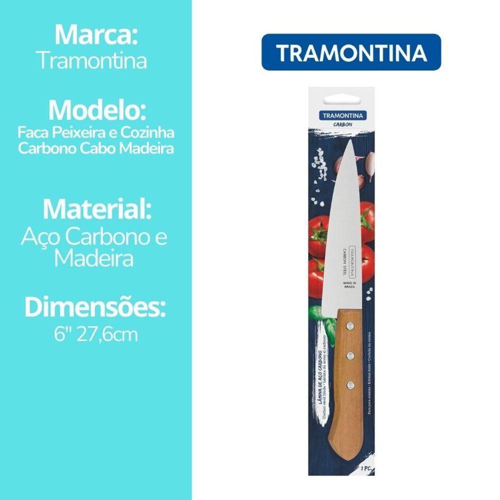 Faca Peixeira E Cozinha Tramontina Lâmina Aço Carbono Cabo De Madeira 6 Pol - 4