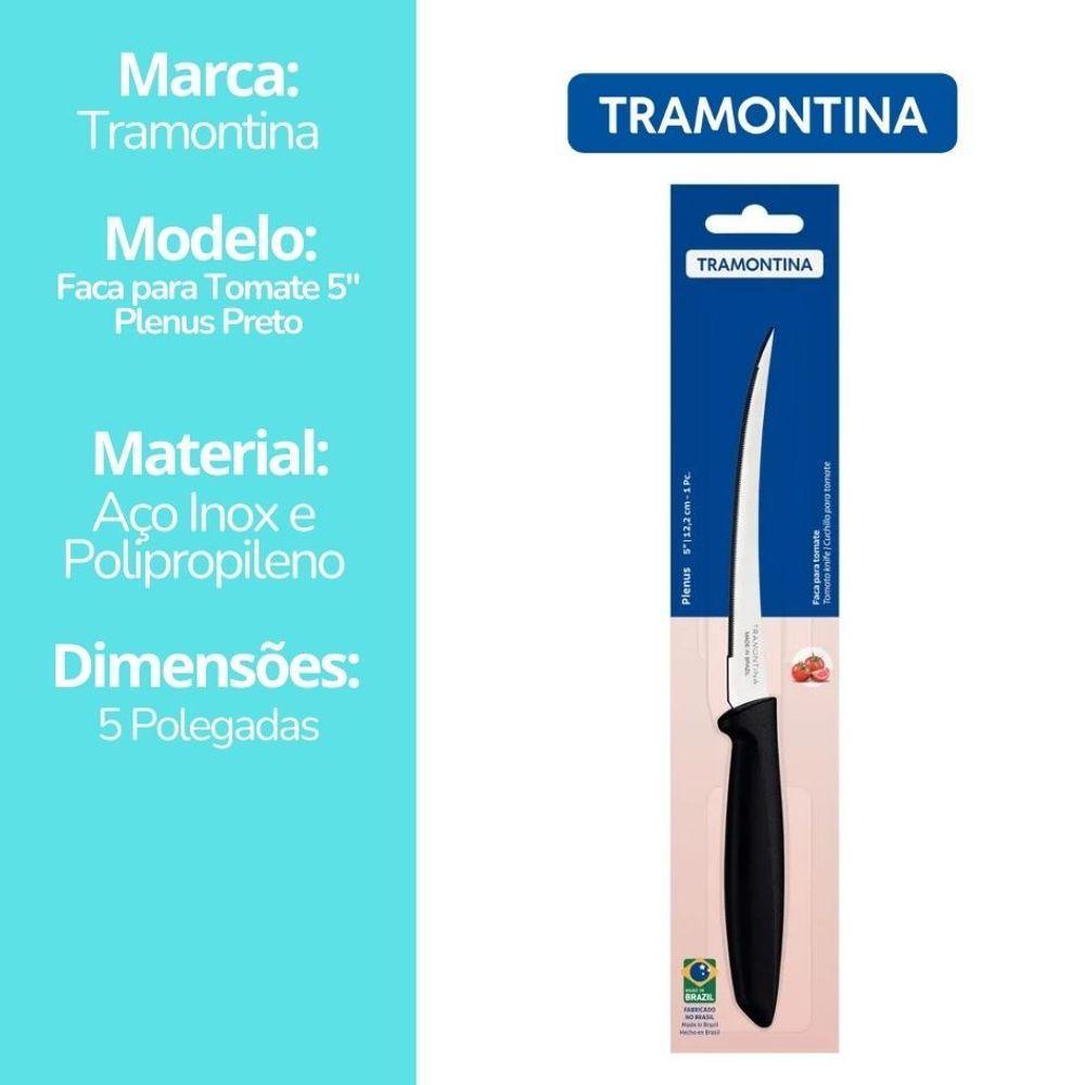 Faca Para Tomate Tramontina Plenus Lâmina Inox Corte Perfeito Cabo Preto 5 Pol - 4
