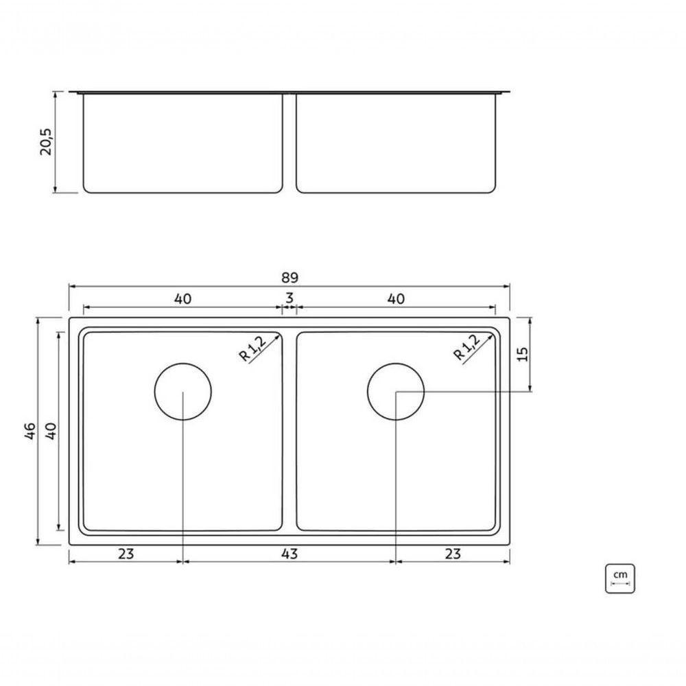 Cuba Dupla Tramontina Quadrum 2c 40 Em Inox Com Acabamento Acetinado Design Collection - 3
