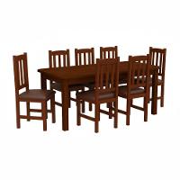 Conjunto Mesa Com 6 Cadeira Estofada Madeira Maciça - Castanho Com Estofado Marrom - 2