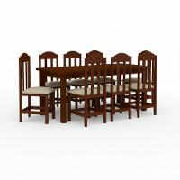 Conjunto Mesa Com 6 Cadeira Estofada Madeira Maciça Bege - Castanho - 2