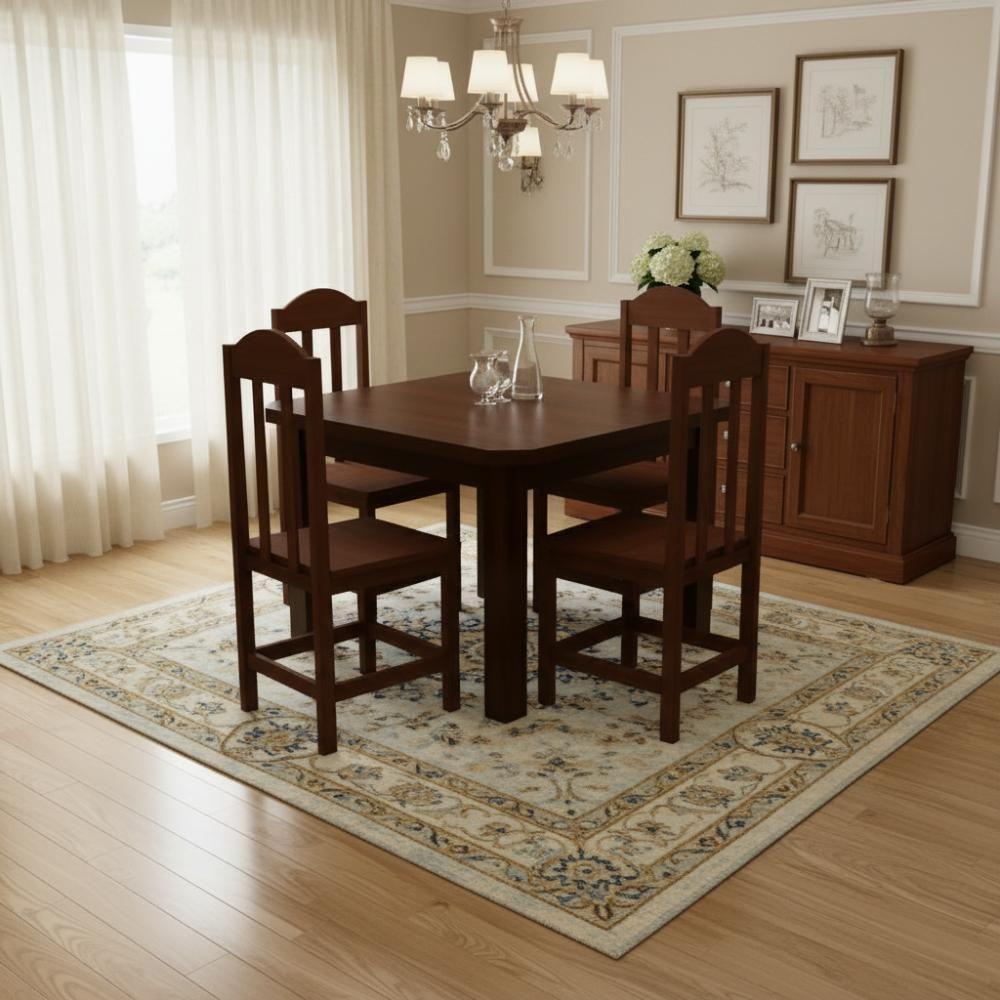 Kit Mesa Com 4 Cadeiras Safira 88cm Madeira Maciça Castanho Sem Estofado - 1