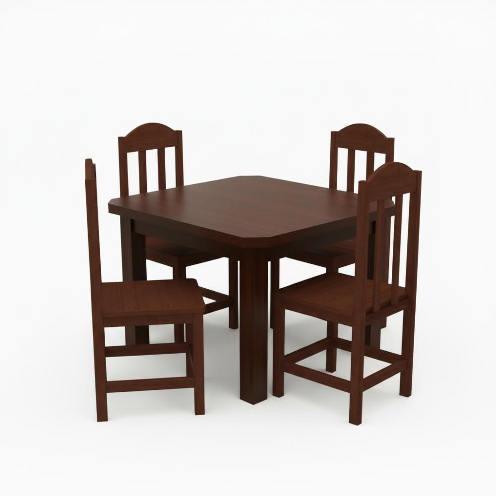 Kit Mesa Com 4 Cadeiras Safira 88cm Madeira Maciça Castanho Sem Estofado - 4