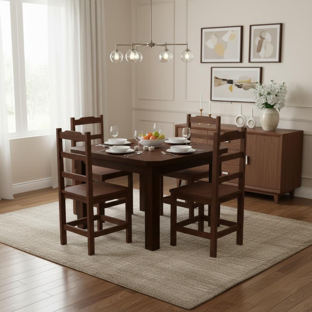 Kit Mesa E 4 Cadeiras Perola Em Madeira Maciça - Castanho - 1