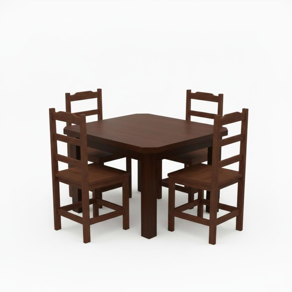 Kit Mesa E 4 Cadeiras Perola Em Madeira Maciça - Castanho - 2
