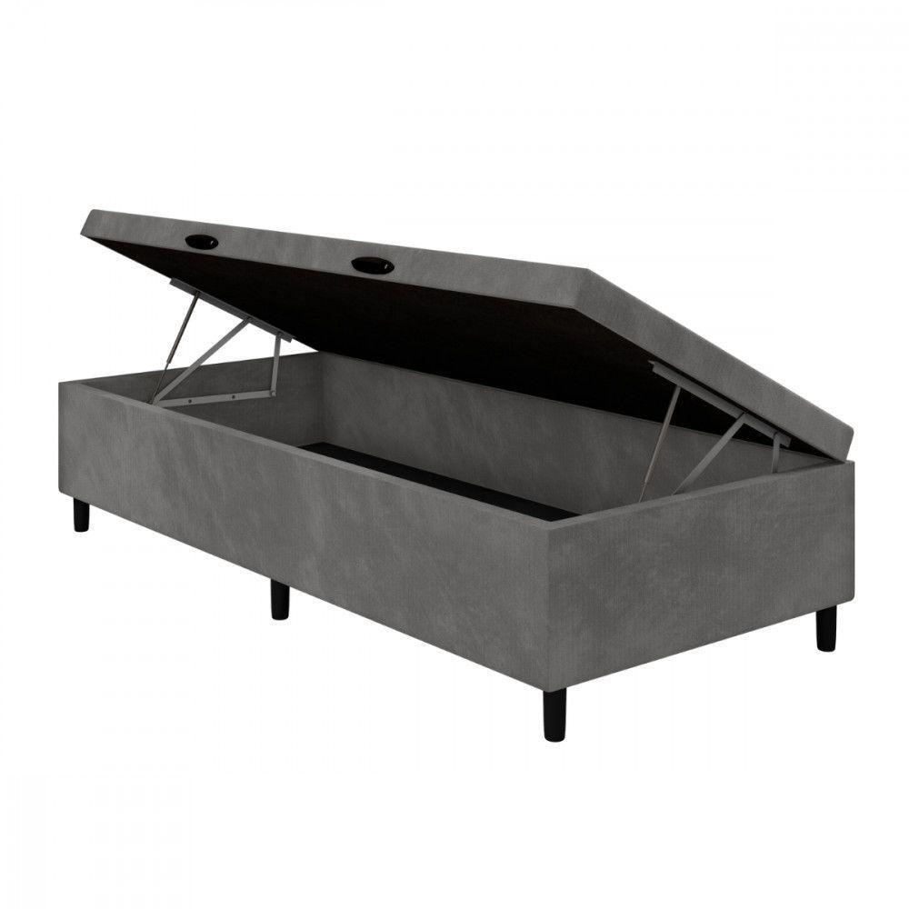 Base Para Cama Box Solteiro Com Baú 88x188x35 Cinza Portobel Cinza - 1