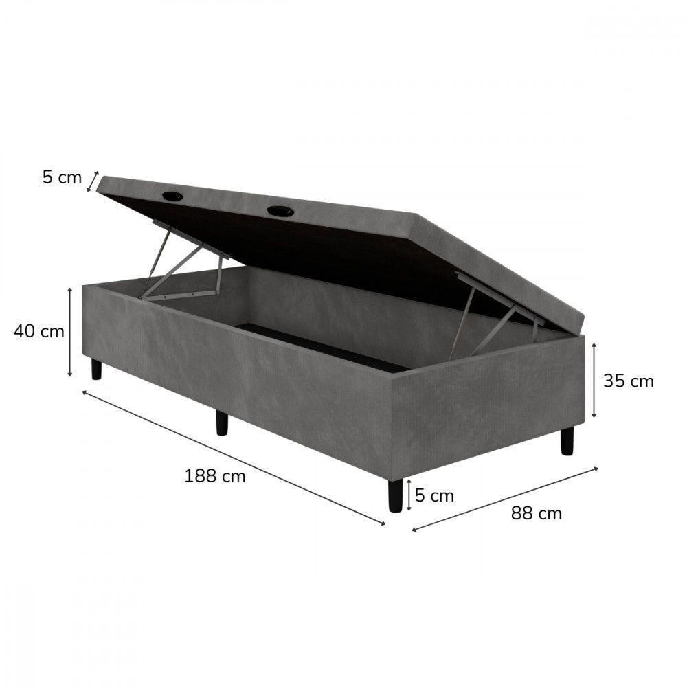 Base Para Cama Box Solteiro Com Baú 88x188x35 Cinza Portobel Cinza - 2