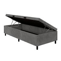 Base Para Cama Box Solteiro Com Baú 88x188x35 Cinza Portobel Cinza - 1