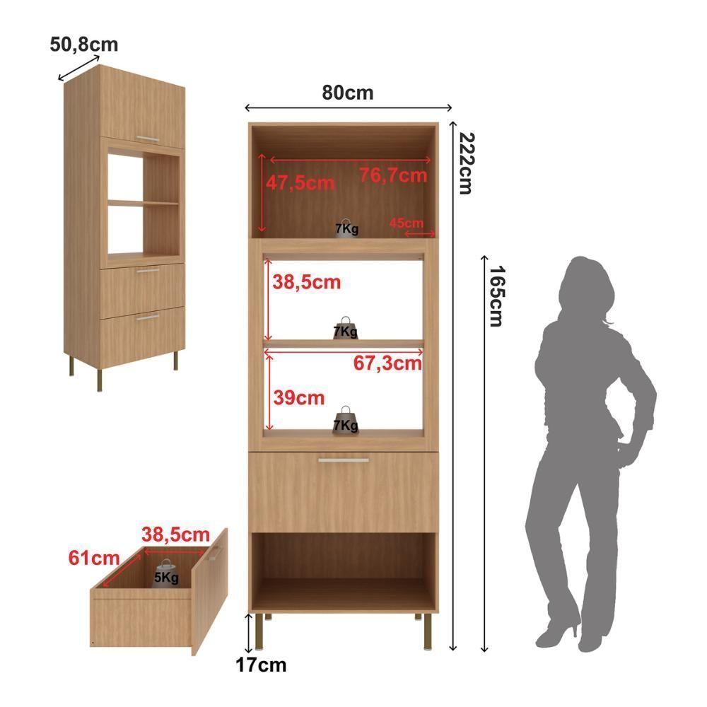 Paneleiro Torre Quente Para Forno/micro-ondas 1 Porta 2 Gavetas 80cm Multimóveis Cr20443 Freijó - 3