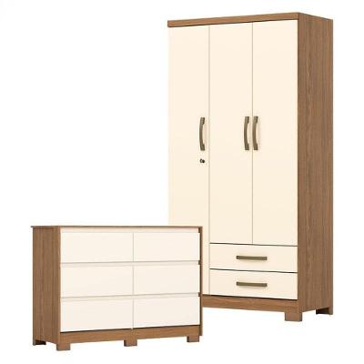 Guarda Roupa Solteiro Açaí E Cômoda Ravenna Nature Off White - Henn