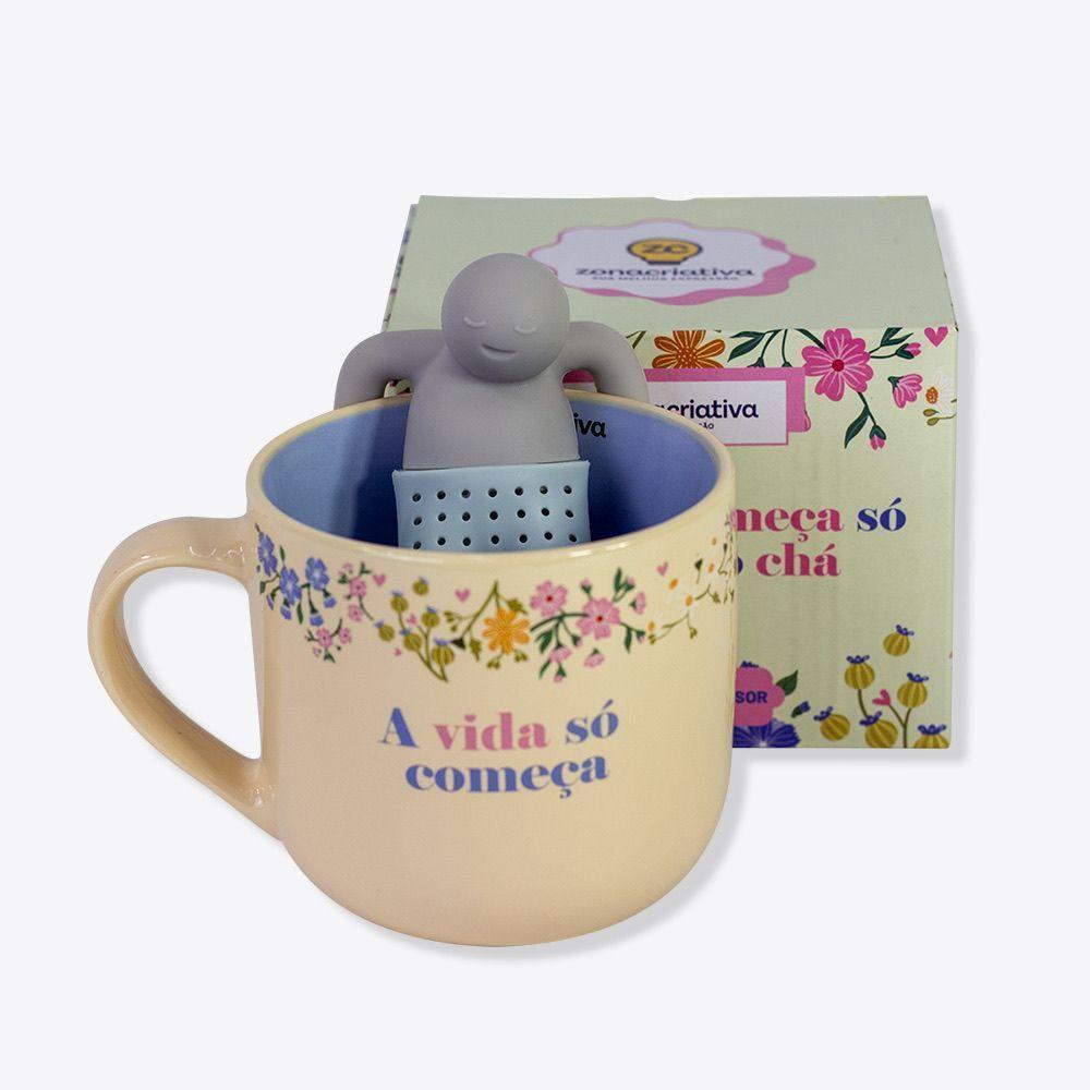 Caneca Chá Cerâmica Com Infusor 350ml Floral - 3