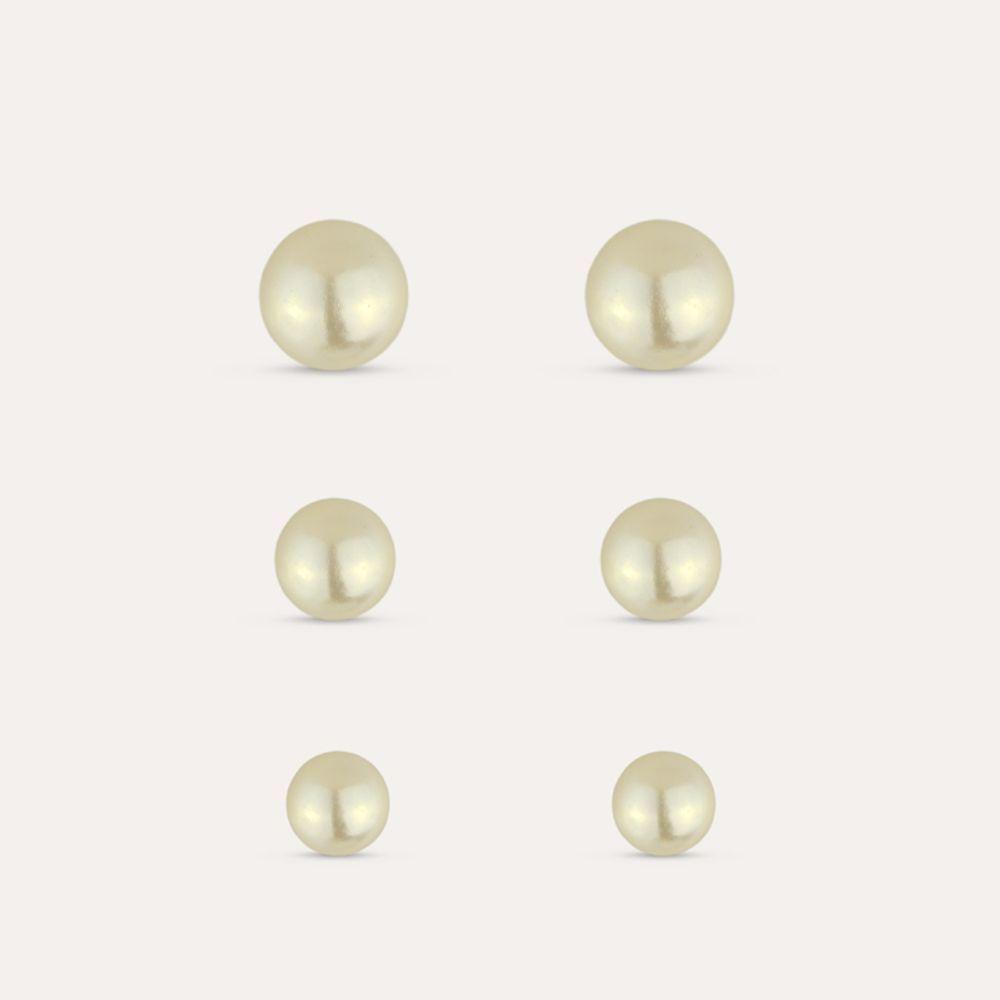 Trio De Brincos Pérolas Folheado A Ouro 18k - 1