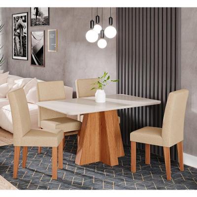Mesa De Jantar 4 Cadeiras Tampo De Vidro Cinamomo/off White Maitê Cimol