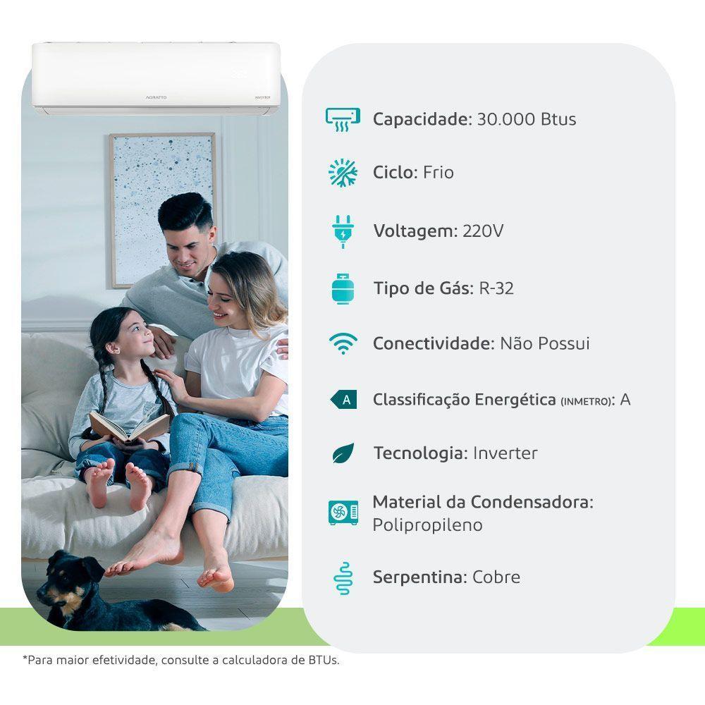 Ar Condicionado Split Inverter Agratto 30000 BTUs Frio 220V - 7